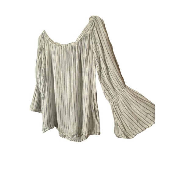 Sanctuary blue & white striped off shoulder top Linen blend size L - Picture 6 of 10